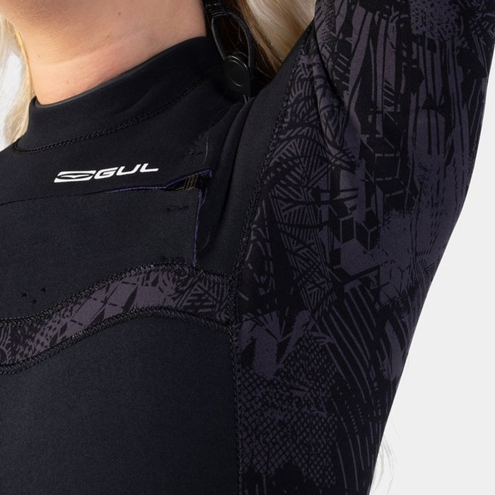 2023 Gul Womens Response FX 5/4mm Chest Zip Wetsuit RE1265-C1 - Black / Broken Palm